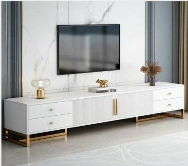 Meuble TV moderne blanc or