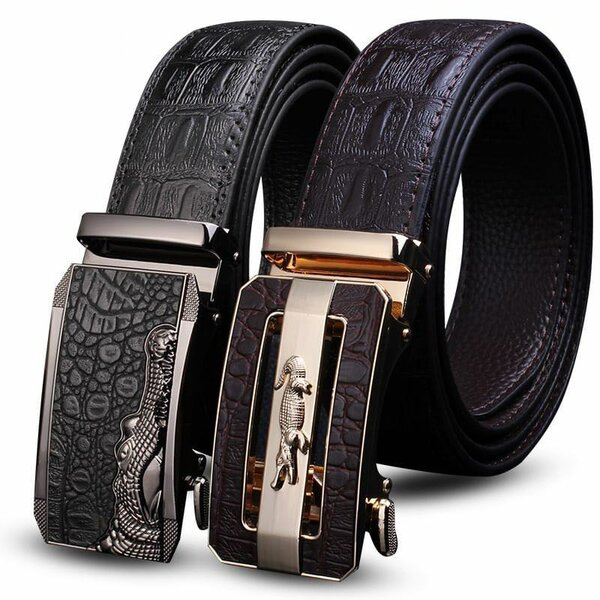 Ceinture élégante avec boucle crocodile dorée
