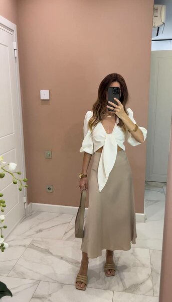 Атласная юбка миди