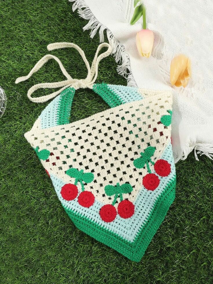 Bandeau en crochet cerises chic