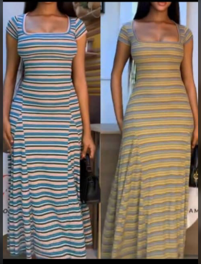 Robe longue moulante à rayures