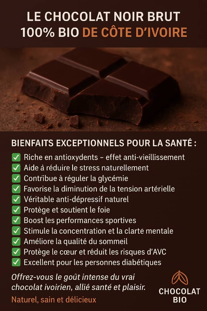 Chocolat Noir Brut Bio Côte d'Ivoire