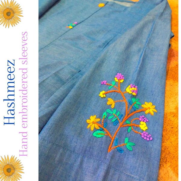 Denim shirt with colorful hand embroidery