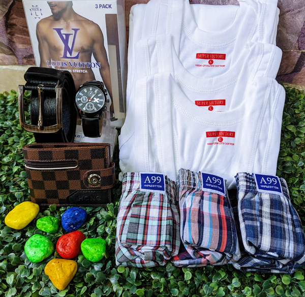 Combo of a watch, wallet,belt 3 boxers and 3 vests