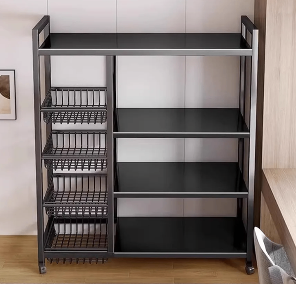 Heavy Duty 4-Tier Metal Storage Rack with Wheels