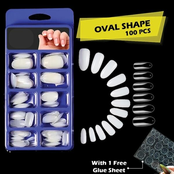 100Pcs Artificial Nails - Square, Almond, Oval & Coffin Shap