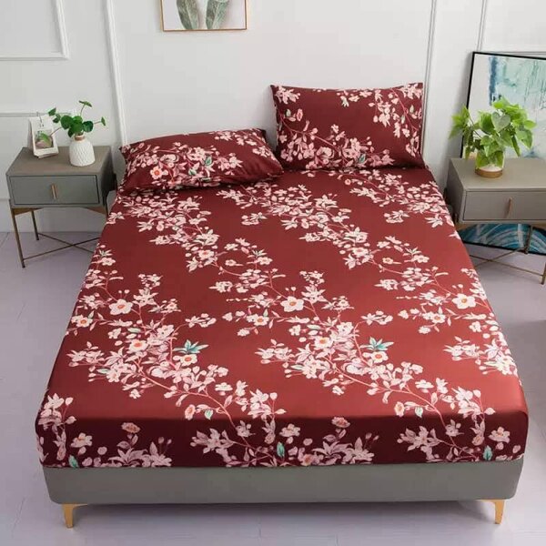 Drap floral rouge 3 Places