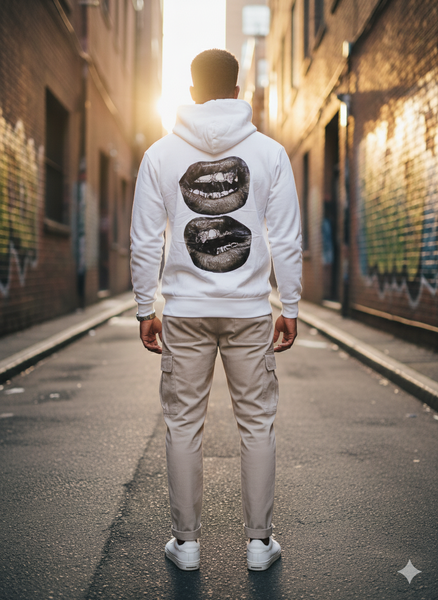 Hoodie blanc unisexe avec imprimé artistique