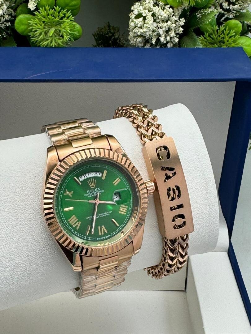 Rolex chain watch and bracelet set
