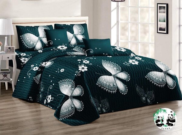 Set for bedroom: bedspread+blanket+pillowcases 2+2,green