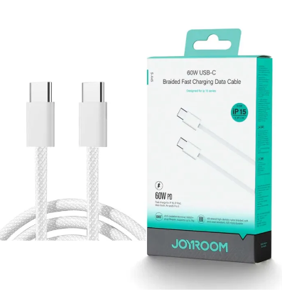 Joyroom S-a45 Ben Series Braided 60w Fast Charging Data Cable (type-c To Type-c) 1m-white