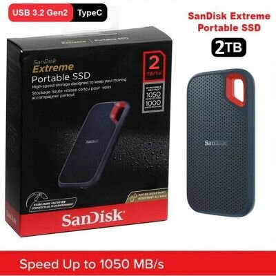 Disque SanDisk externe SSD 2To avec une vitesse de 1050Mbpsp