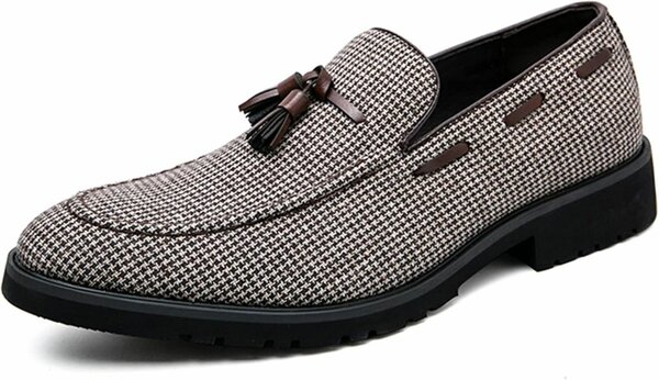 Men's leather tassel slip on shoes