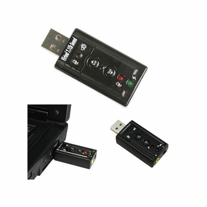 Adaptateur Clé Usb Carte Son 3d 7.1 Audio Micro - Pour PC - Noir