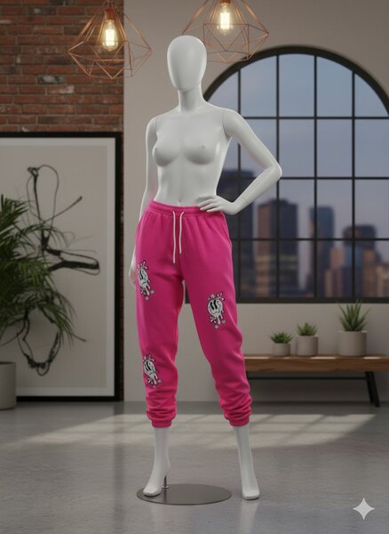 Jogging rose pour femme avec motifs