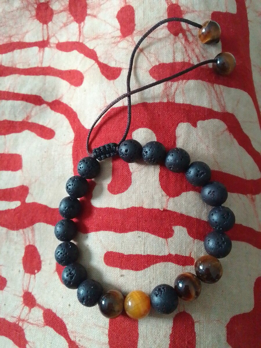 Bracelet pierres de lave + oeil de tigre
