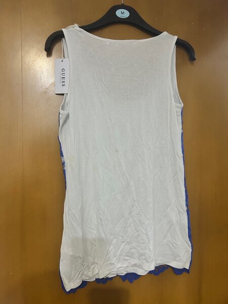 Guess White and Blue lace front vest top