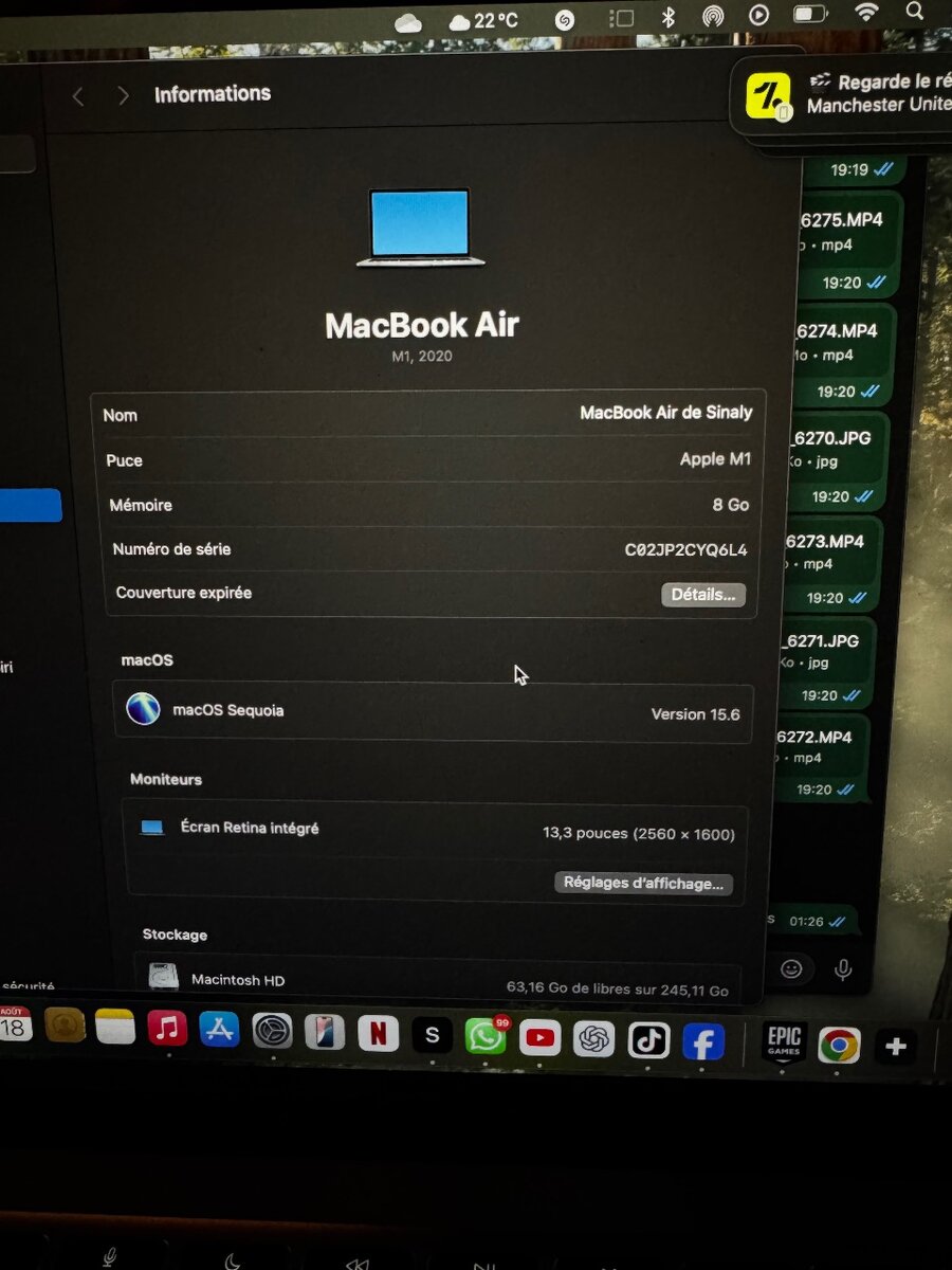 MacBook Air M1 2020 8 Go