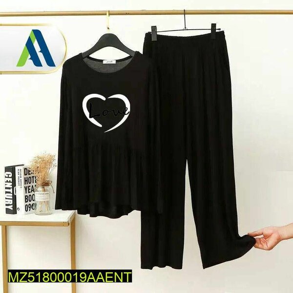 2 PCs Women's stitched Skil plain Night Suit