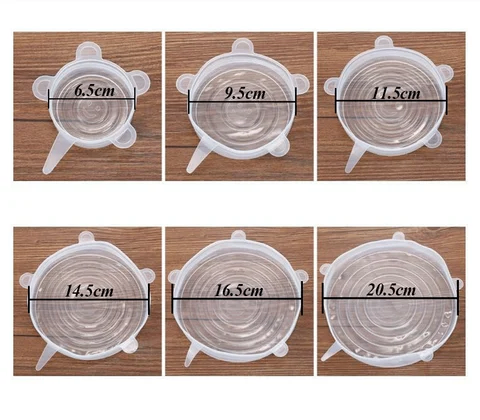 6pcs Reusable Silicone Stretch Cover Lid & 100% Food Grade