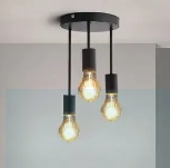 3 in 1 Modern Pendant Light With Bulb Vintage Ceiling Light, E27 LED Base , Black, for Dining Room, Kitchen, Living Room