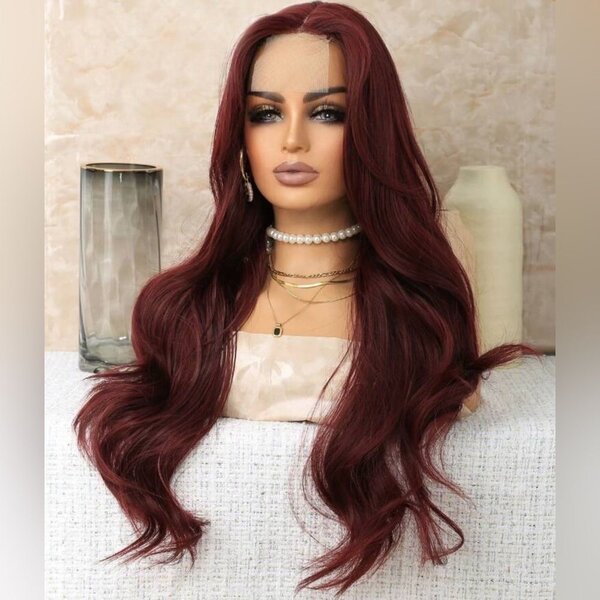 26 Inch Wave Wig Red Natural Looking Scalp Closure Lace Wave