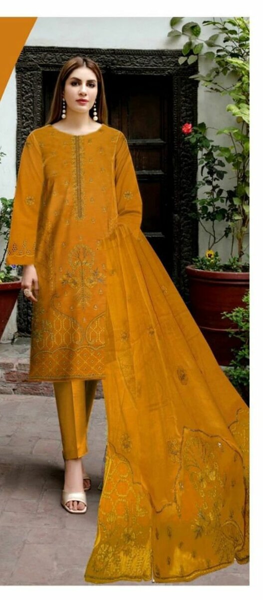 3 pcs women's unstitched Embroidered cotton suit