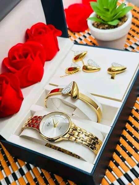 Ensemble Montre et Bijoux Dorés