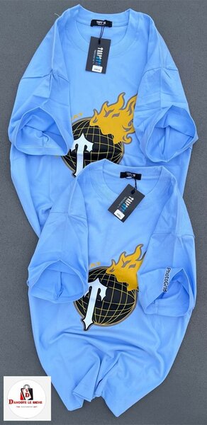 T-shirt bleu motif globe