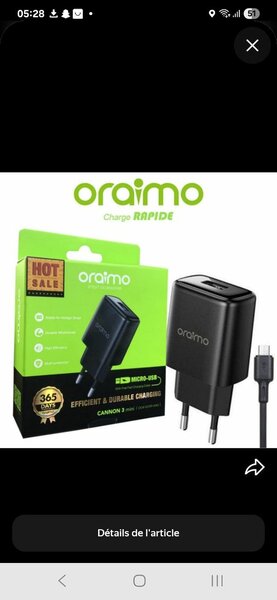 Oraimo Chargeur Rapide USB