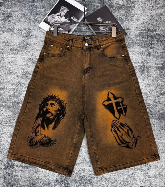 Shorts en jean imprimés graphiques