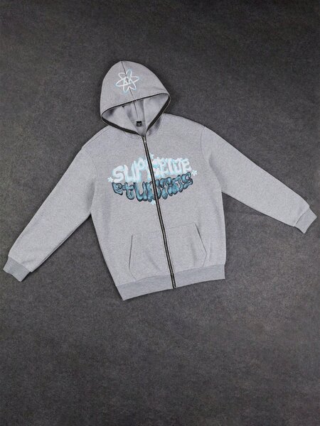 Sweat à Capuche Graphique Gris