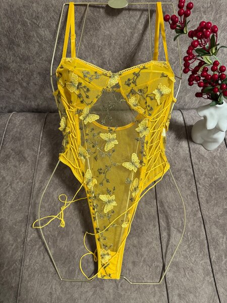 Elegant Yellow Lace Bodysuit