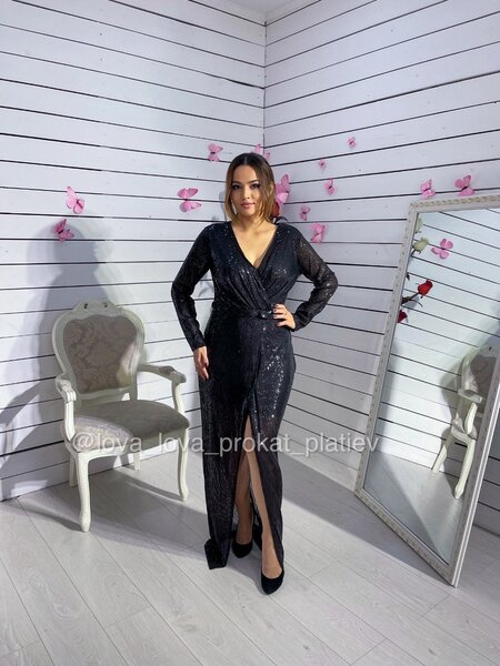 Черное платье в пайетках 52-56 размер