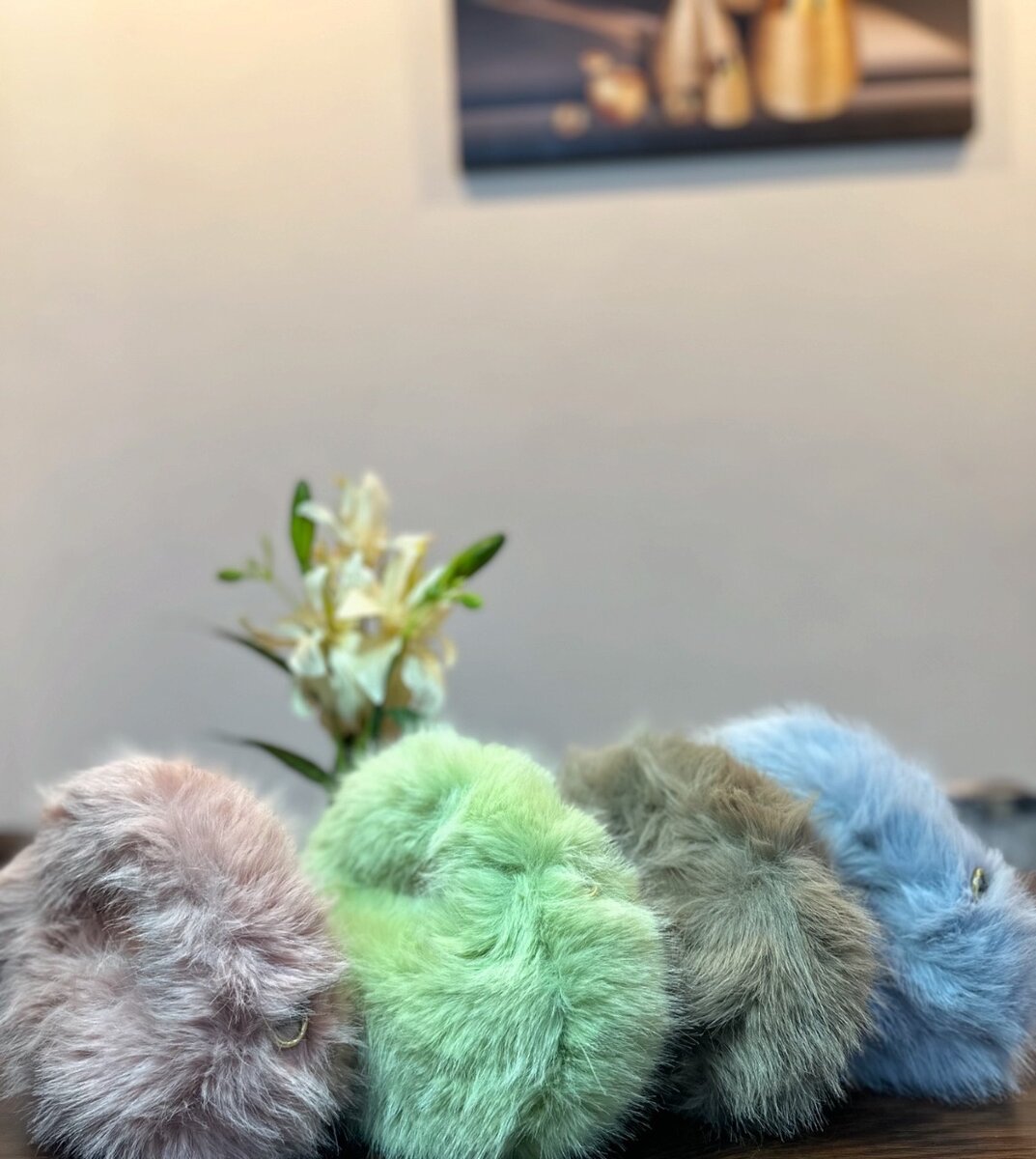 Ladies fluffy and leather hand bags