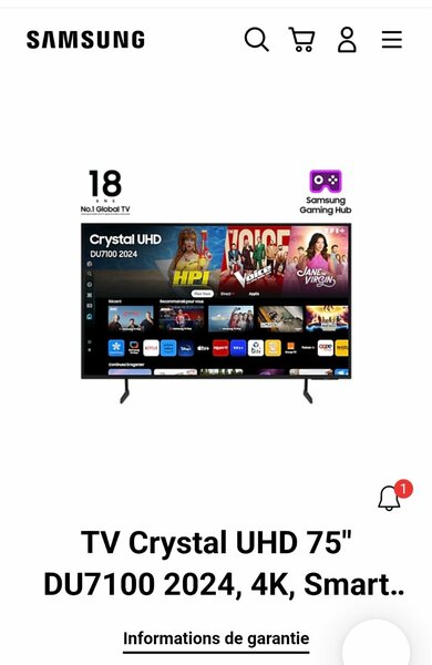 SAMSUNG TV 75'' LED SMART - CRYSTAL UHD - UA75DU7000UXLY