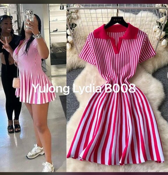 Robe Rayée à Col Polo Été