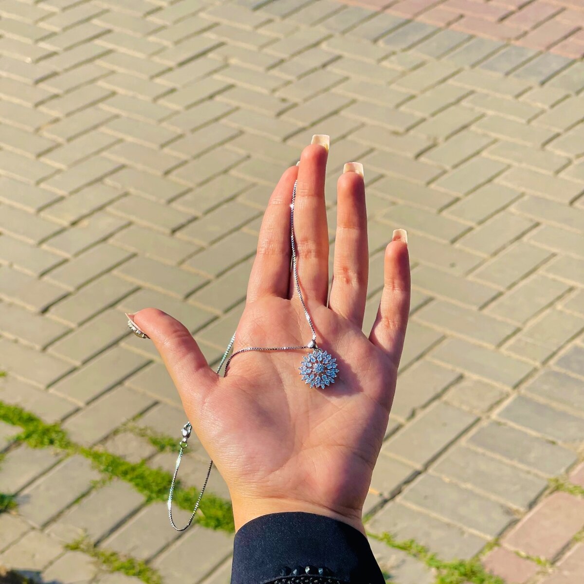 Diamond Flower Pendant with Silver Chain