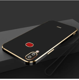 LECOMES for Samsung Galaxy A10s Back Cover with Lanyard Luxury 6D Plating Shiny Phone Case Soft Silicone Square Mobile Cases Pouch for Girls Boys