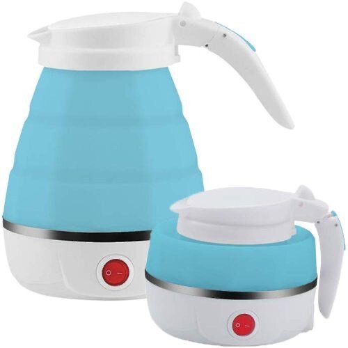 Electric Foldable Silicon Kettle - 0.6 Liters - White/lBlue