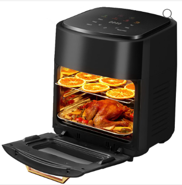 Black 15L Silver Crest Oil Free Air Fryer Oven, Hot Air Fryer with LED Touch Screen Visible Window 1400 W Electric Air Fryer with Recipes, Baking Basket, Bread Drawer, Grill Handle