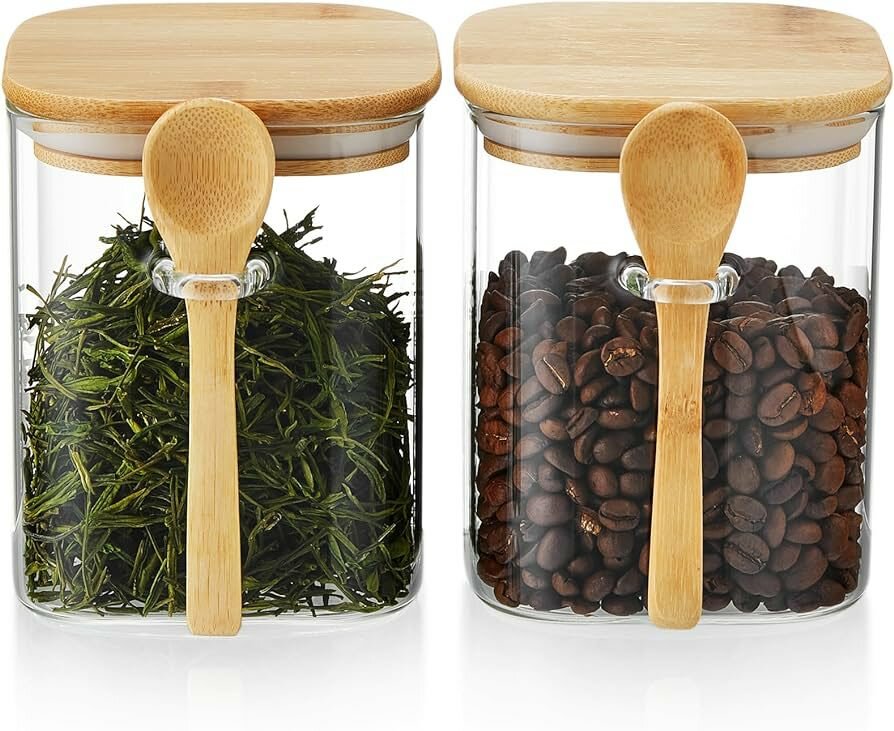 Glass jar with bamboo lid and spoon