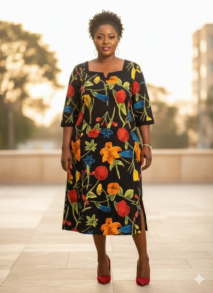 Robe Florale Mi-Longue Élégante