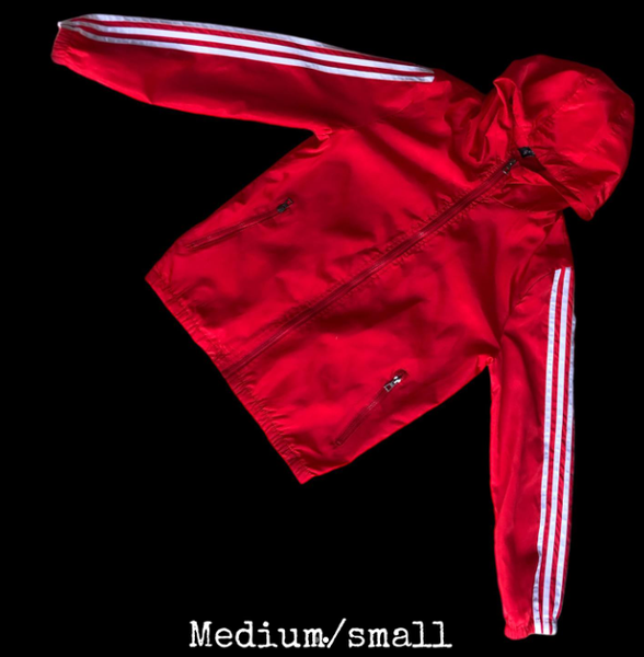 White stripe Red windbreaker