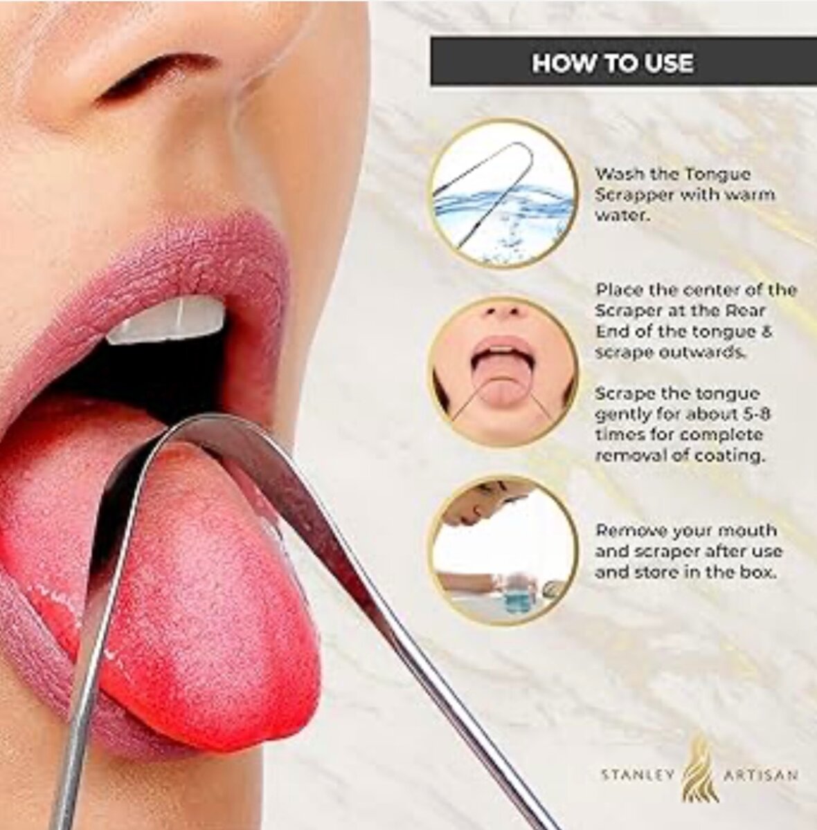 3 in 1 tongue scrapper / metallic tongue scraper