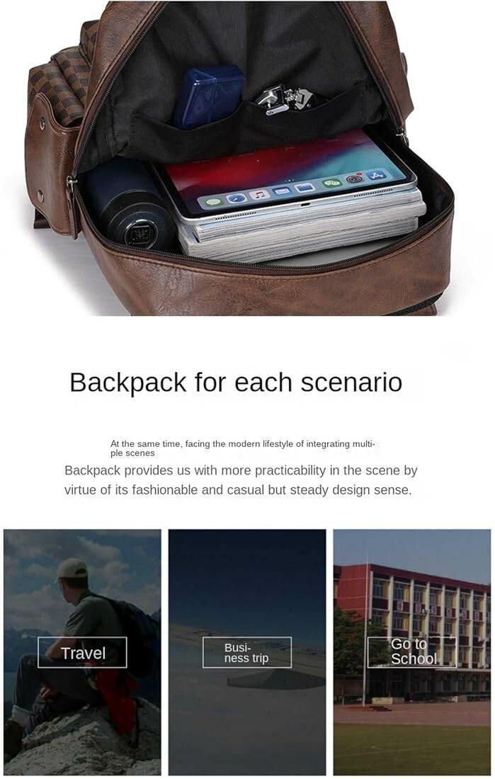 Classic Leather Backpack Brown Check