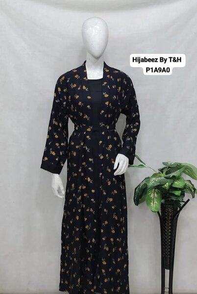Printed kimono robe style gown abaya (front side inder atach