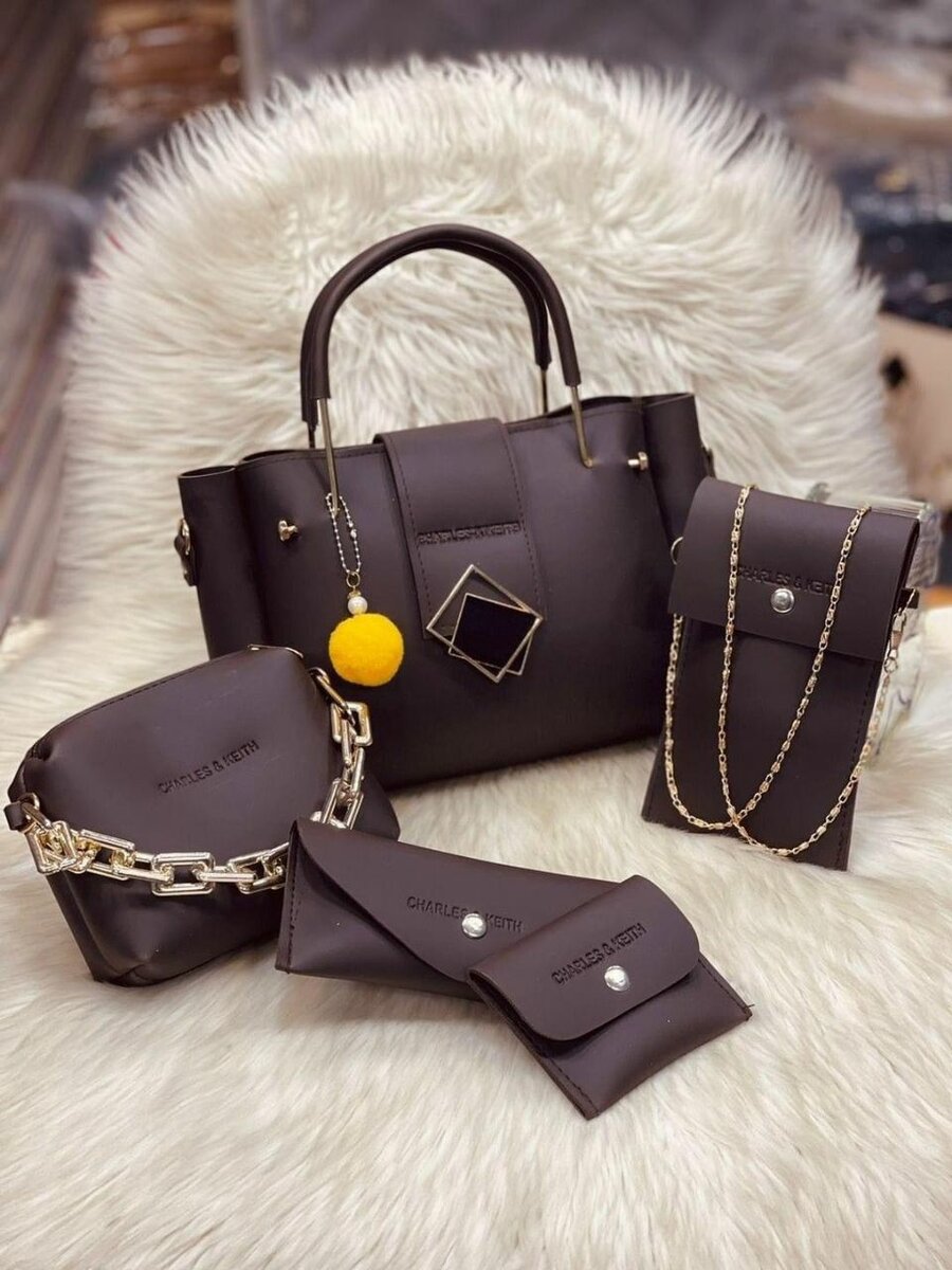 Stylish Women's Leather Hand Bag Set - 5 Pcs