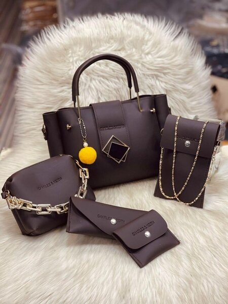 Stylish Women's Leather Hand Bag Set - 5 Pcs