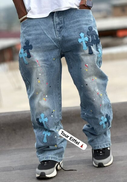 Jeans baggy à motifs croix